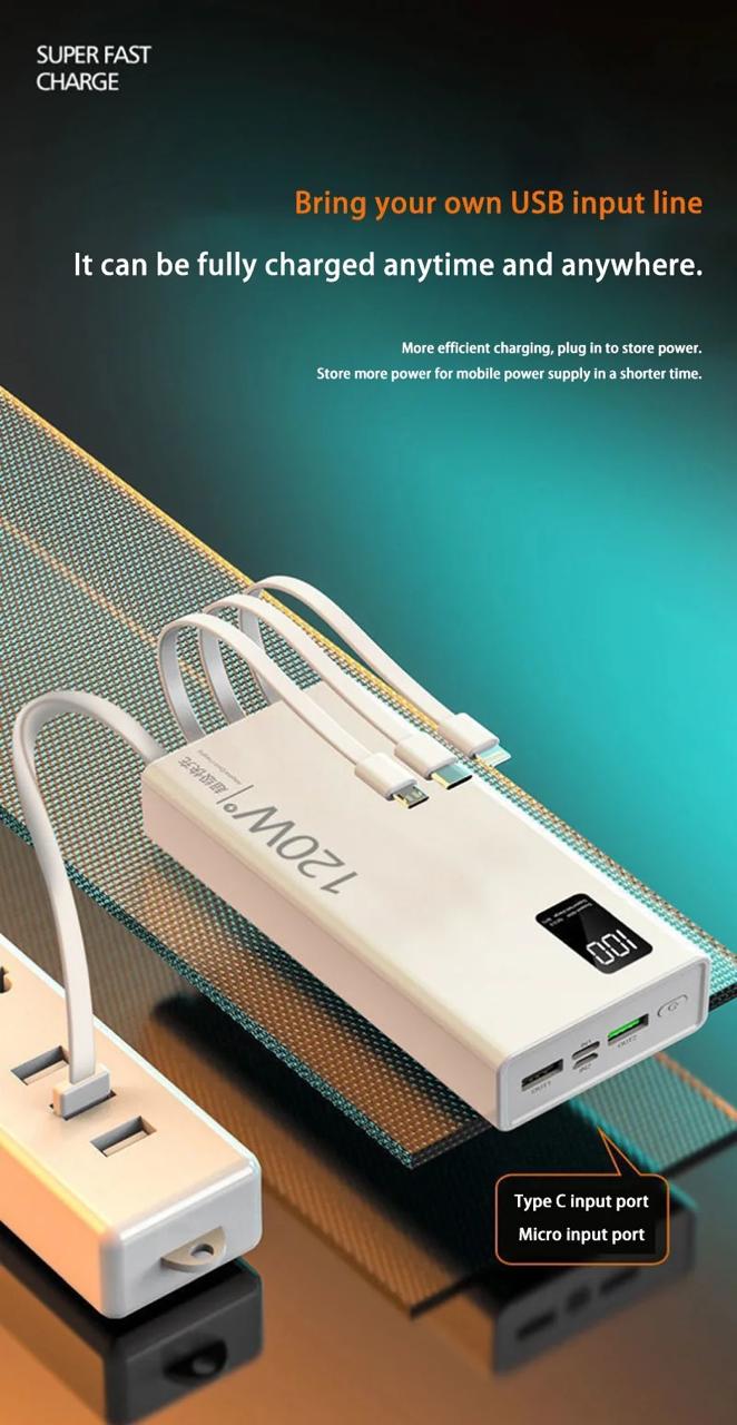 Large Capacity Power Bank  120W 50000mAh  4 in 1 Fast Charging