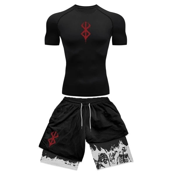 Men's Set Compression Short Sleeve Gym Anime 3D