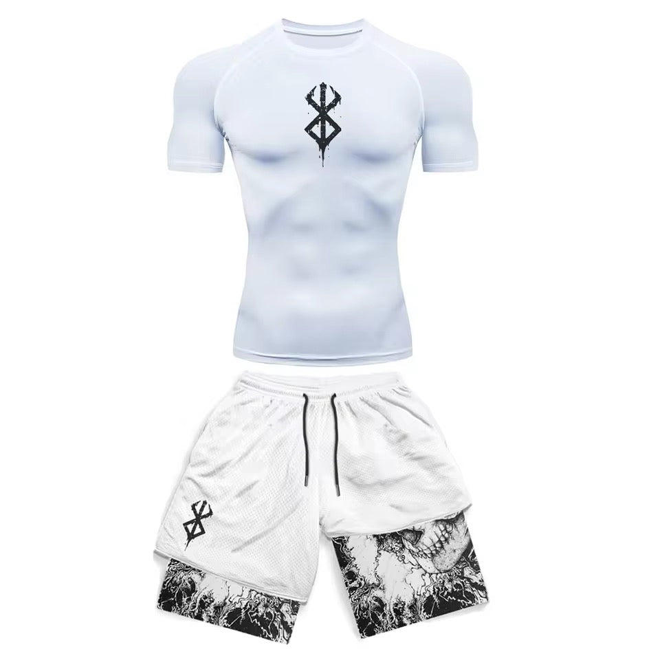 Men's Set Compression Short Sleeve Gym Anime 3D