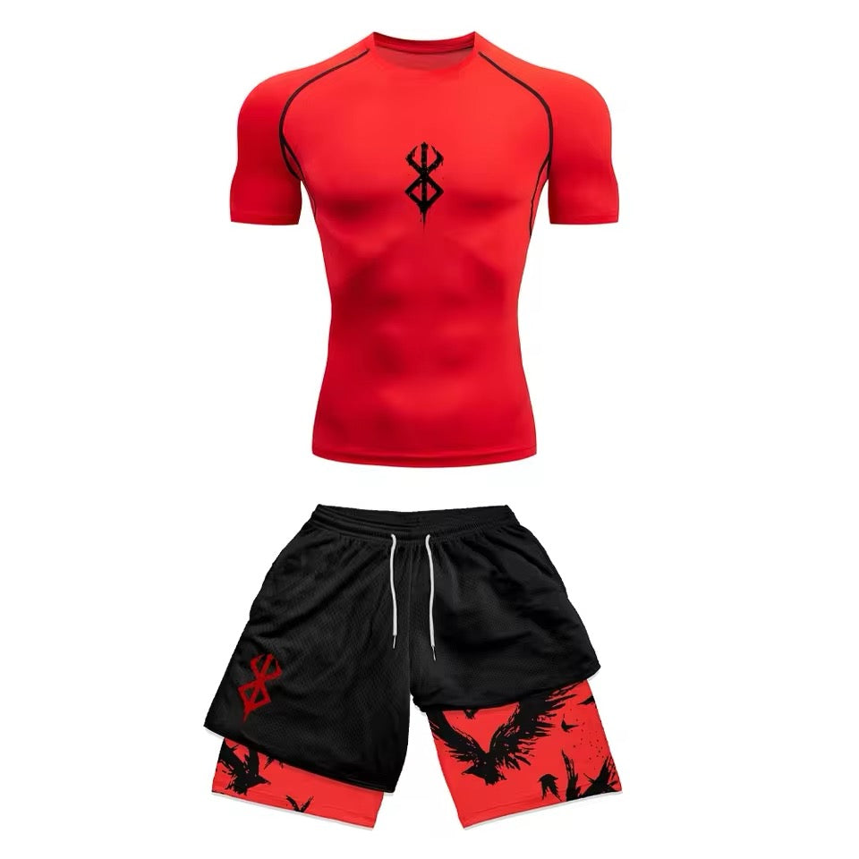 Men's Set Compression Short Sleeve Gym Anime 3D