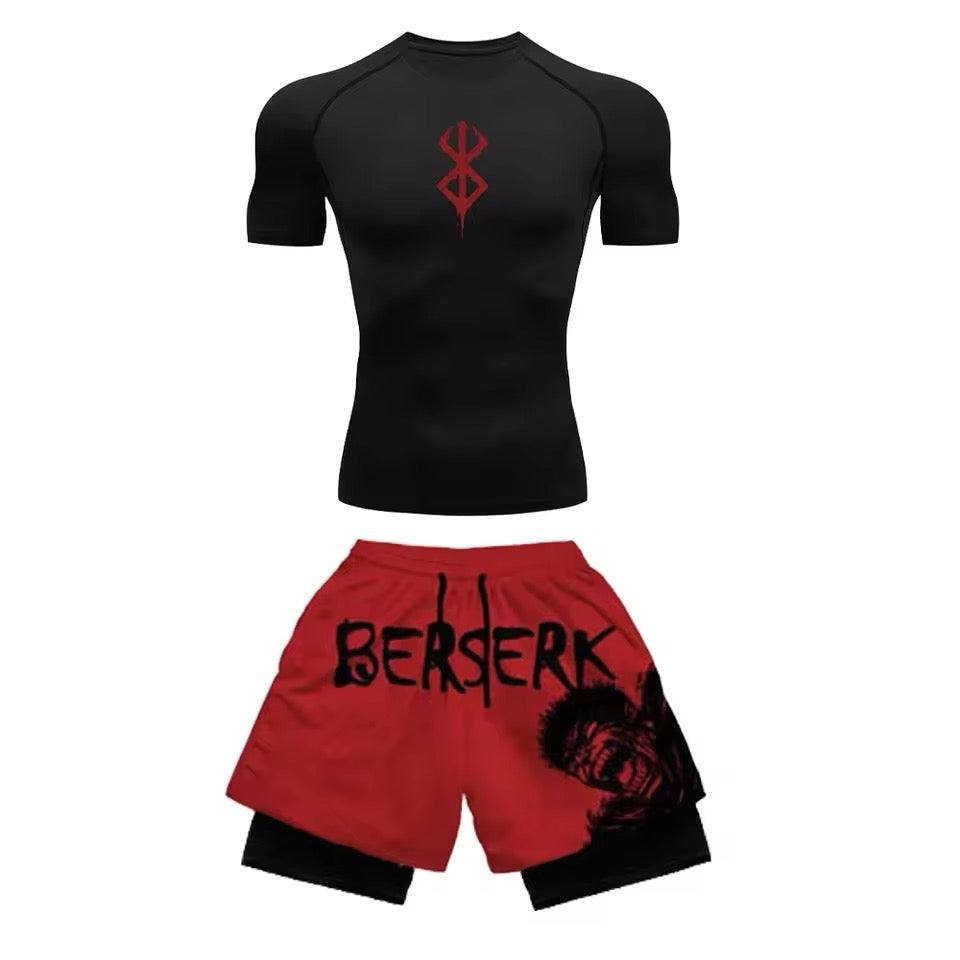 Men's Set Compression Short Sleeve Gym Anime 3D