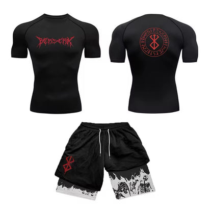 Men's Set Compression Short Sleeve Gym Anime 3D