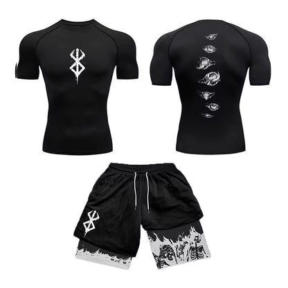 Men's Set Compression Short Sleeve Gym Anime 3D