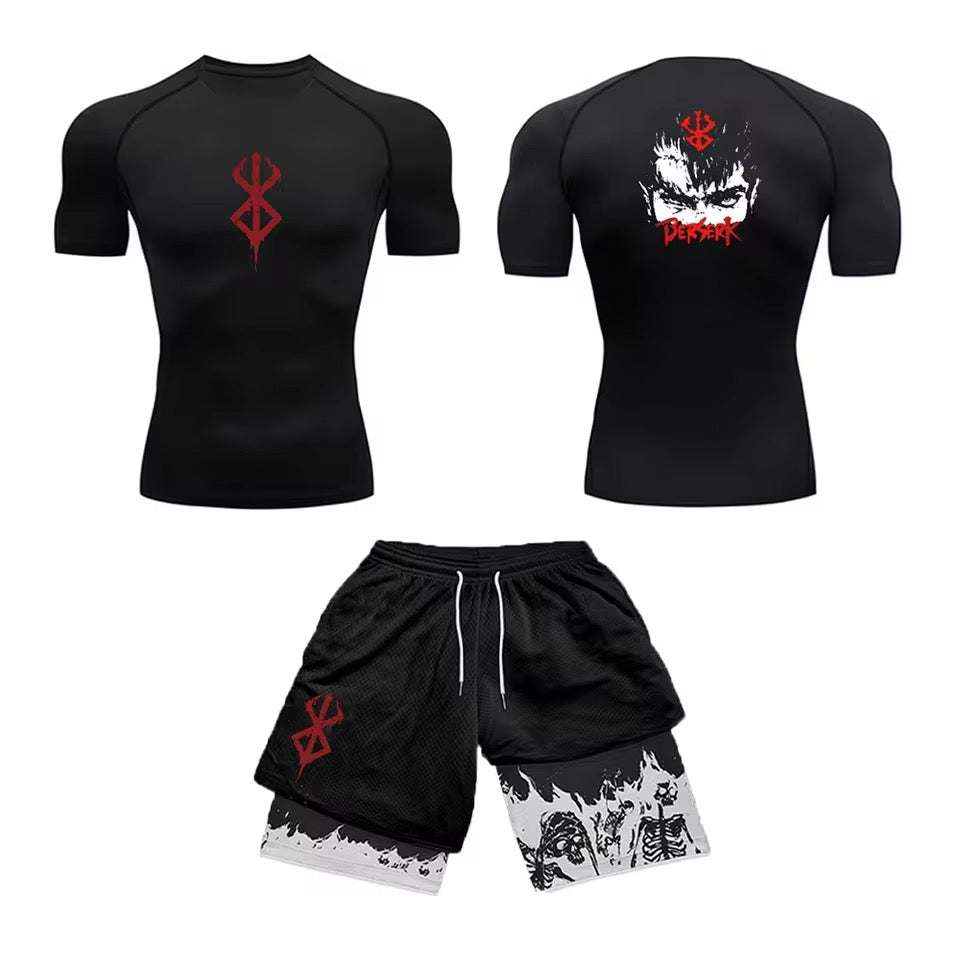 Men's Set Compression Short Sleeve Gym Anime 3D