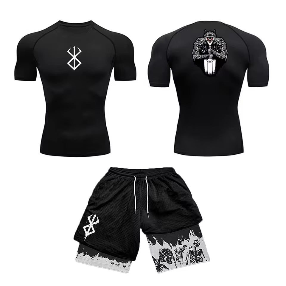 Men's Set Compression Short Sleeve Gym Anime 3D