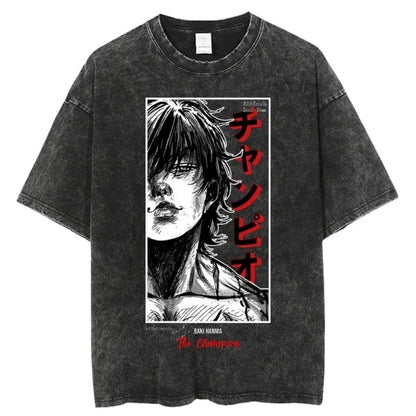 T-Shirt Retro Vintage Washed Anime Graphic T Hip Hop Men Streetwear