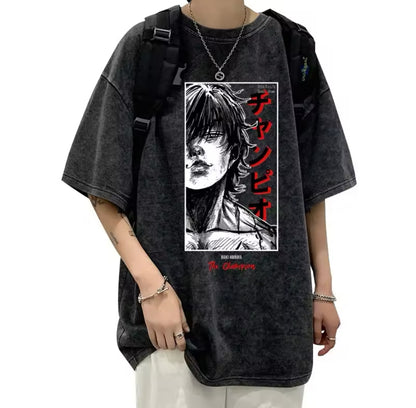 T-Shirt Retro Vintage Washed Anime Graphic T Hip Hop Men Streetwear