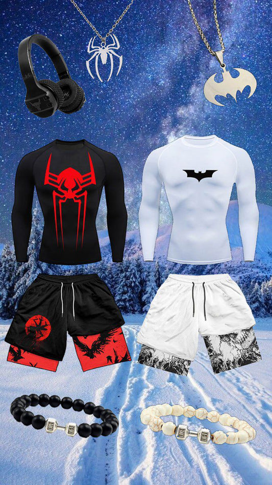 Set Anime T-Shirt Long Sleeves and Short Compression