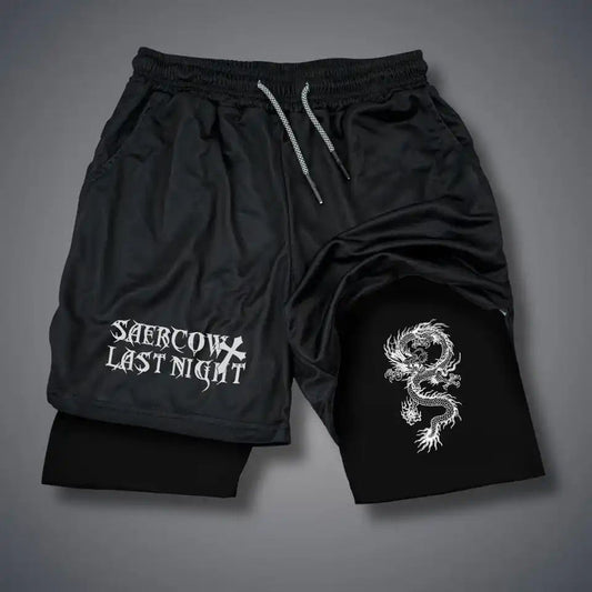 Men's Double-deck Shorts Gothic Skull Pattern Short Pants